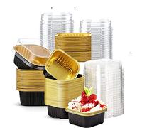 25 mini teglie quadrate da forno, in alluminio, 10 ml, mini teglie con coperchi, in alluminio per cupcake, muffin, tazze per torte alla crema pasticcera, bomboniere per raccolta catering (nero)
