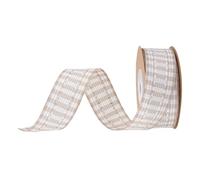 25 mm x 6 yards Gingham, nastro decorativo per il fai da te, nastro natalizio a quadri, con bordo in filo per fiocchi, corona autunnale, confezioni regalo, beige