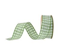 25 mm x 6 yards Gingham, nastro decorativo per il fai da te, nastro natalizio a quadri, con bordo in filo per fiocchi, corona autunnale, confezioni regalo, verde