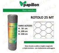 25 MT ROTOLO RETE METALLICA ZINCATA TRIPLA TORSIONE RECINZIONE ANIMALI POLLI
