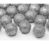 25 palline decorative con glitter, argento, 2 cm - per Natale - nozze d’argento