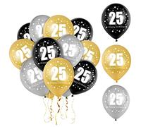 25 Palloncini Compleanno,25 Numeri Palloncini Compleanno, Palloni 25 Anni, Palloncino in Lattice Nero, Argento e Oro