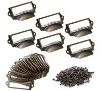 25 Pcs cersaty® Maniglie Vintage Etichetta, Maniglie per mobili vintage per Ufficio, Biblioteca, Schedario, Armadio di Stoccaggio, Armadietto dei Medicinali Con viti (70 x 30mm)