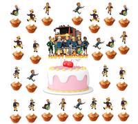 25 Pcs Pompiere Birthday Cake Topper, Decorazioni Torta Vigili del Fuoco, Sam il Pompiere Set Decorazioni Compleanno, cupcake Decorazione, Cake Topper per Compleanno Feste a Tema Bambini