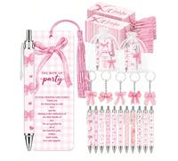 25 pezzi/5 set - Set di bomboniere rosa carino con fiocco per feste di bebè, portachiavi a fiocco, segnalibro, sacchetto in organza e cartellino di ringraziamento, adatto per festa di nascità, festa d