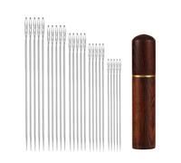 25 Pezzi Aghi Autofilettanti, Acciaio Inossidabile Self Threading Sewing Needles Aghi per Cucire a Maglia Aghi per Ricamo a Mano con Custodia per Aghi in Legno per Progetti di Cucito (5 Misure)