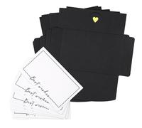 25 Pezzi Buste Lettere 10.5×7cm Con Biglietti di Carta Vuoti, Nero, Chiusura a Cuore - Per Matrimonio, Compleanno (Best Wish)
