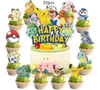 25 pezzi Decorazioni per cupcake a tema Pokemon, Decorazioni per cupcake, Decorazioni per feste di compleanno a tema Pikachu, Forniture per feste a tema Pikachu 24 pezzi piccoli,25 pezzi/set,1 pezzo g