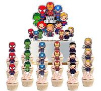 25 pezzi di topper per torte di supereroi Iron Man, Captain America, Spider-Man, decorazioni per torte di compleanno, topper per cupcake per feste di compleanno per ragazzi, forniture per feste Marvel