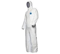 25 pezzi. DuPont Tyvek 500 Xpert - Tuta protettiva agenti chimici con cappuccio, categoria III, tipo 5-B e 6-B, resistente e leggera, L, bianco, 25