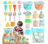 25 Pezzi Giochi Spiaggia Bambini, Giocattoli da Spiaggia in Silicone, Giocattoli di Sabbia con Secchiello Pieghevole, Borsa di Stoccaggio per Bambini e Bambine di 1 2 3 4 5 Anni