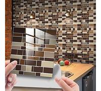 25 Pezzi Mosaico Adesivi per Piastrelle per Mobili e Pareti, Hiser Marmo Mattoni Stile Impermeabile Adesivo da Parete Autoadesive Rotoli Carta per Cucina Bagno Casa (ocra rossa,20x20cm)