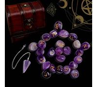 25 pezzi Pietre runiche nordiche intagliate, set di accessori rune a forma asimmetrica inclusi rune in quarzo agata, scatola di legno vintage, tovaglia, per divinazione, decorazione, arredamento, Nata