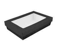 25 pezzi - Scatolette+coperchi con finestra 'Thepack' 1300 ml 250 g/m2 + Opp 21 x 14 x 5 cm nero cartone ondulato Nano-Micro