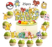 25 pezzi Set di decorazioni per torte Pokemon! Include grandi decorazioni per torte di compleanno e decorazioni per cupcake - perfetti per forniture a tema di personaggi anime per decorazioni per fest