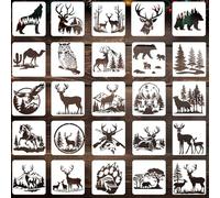 25 pezzi stencil animali della foresta, stencil riutilizzabili con animali selvatici, cervi, orsi, lupi, alci, modelli da disegno per decorazioni natalizie e feste invernali
