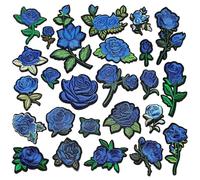 25 Pezzi Toppe Termoadesive Fiori di Rosa Blu Ricamate - Patch Adesive per Tessuti da Stirare o Cucire per Abbigliamento, Jeans, Cappelli, Borse e Accessori - Riparazione e Decorazione Creativa DIY