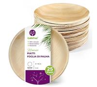 25 Piatti in foglia di palma rotondi 18 cm usa e getta. Servizio da tavola ecologico e robusto per barbecue, picnic e feste di compleanno, simili al bambù, più resistenti dei piatti di carta