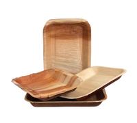 25 Piatti piani rettangolari in foglia di palma naturale 24 x 16 x h 3 cm