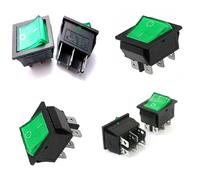 25 Pz. INTERRUTTORE bilanciere DEVIATORE bipolare TASTO LUMINOSO VERDE 16A 220V