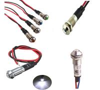 25 Pz. SPIA LED di segnalazione BIANCO 24V 8mm in metallo cromato da pannello