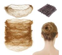 25 retine per capelli per chignon, retine per capelli invisibili, retina chignon danza, e 50 forcine forma U, colore marrone, 50 cm, per donne, ragazze, ballerini, infermieri, colore marrone