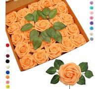 25 rose artificiali in schiuma arancione - Fiori finti in schiuma con stelo, tocco realistico, per decorazioni di matrimonio, bomboniere per doccia nuziale, festa per la nascita, decorazioni per San