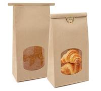 25 sacchetti in carta kraft con adesivo, piccoli sacchetti per biscotti con finestra, sacchetti regalo di colore marrone, per Natale, noci, chicchi di caffè, dolci, snack - con filo di chiusura