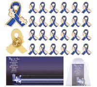 25 set di spille funebri con nastro blu a forma di giglio, decorazioni regalo con biglietti poesia e sacchetti in organza, spille commemorative per celebrare la vita, regali commemorativi per i propri