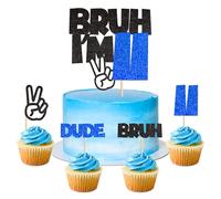 25 topper per torta con scritta "Bruh I'm 11", con gesto della vittoria, numero 11, per feste divertenti per ragazzi undici anni, 11° compleanno, fratello