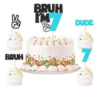 25 topper per torta con scritta "Bruh I'm 7", con gesto della vittoria, numero 7, stecchini per cupcake, per 7° compleanno, 7° compleanno, fratello di sette anni, decorazioni per torte