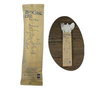 25 Tris Posate con tovagliolo Imbustate in Carta kraft Biocompostabili