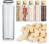 25 x provette in vetro per laboratorio, con tappo in sughero naturale, bordo bombato ✓, boccette di vetro per bomboniere ✓., 50ml - 100 x Ø 30mm, 25