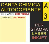 250+250 FOGLI CARTA CHIMICA AUTOCOPIANTE CB BIANCA CF GIALLA X LASER E INKJET A3