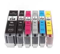 250 251 Multi Colors Ink Cartridge, Replacement Inkjet Cartridges, High Efficiency Printer Accessories with Excellent Ink, for PIXMA MG5420 MG5422 MG5520 MG5522 MG5620 MG6320 (BK BK C M Y GY 6 colori)