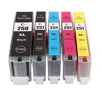 250 251 Multi Colors Ink Cartridge, Replacement Inkjet Cartridges, High Efficiency Printer Accessories with Excellent Ink, for PIXMA MG5420 MG5422 MG5520 MG5522 MG5620 MG6320 (BK BK C M Y 5 colori)
