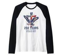 250 Anni in Dio Ci fidiamo di Eagle Cross 1776-2026 USA Maglia con Maniche Raglan