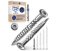 250 viti per terrazze, lunghezza 5 x 40 mm, perfette per assi da 16 mm, in acciaio inox C1 temprato, Torx 25 con 1 bit, viti per legno con testa piatta, filettatura parziale