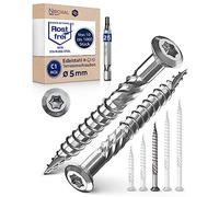 250 viti per terrazzo, 5 x 60 mm, perfette per lame da terrazza da 25 mm, in acciaio inox C1 temprato, Torx 25 con 1 punta, viti per legno con testa svasata piatta, filettatura