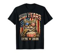 250 Years America 2026 Patriotic Cat Eating Popcorn Maglietta