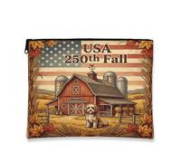 250 Years Cavachon Dog Makeup Bag Fall Farm Barn Trousse da viaggio per donne e ragazze, organizer patriottico portatile in tela con cerniera, 17,8 x 22,9 cm