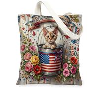250 Years Devon Rexs Cats Borsa tote in tela per lo shopping 13 * 15, 4 luglio borsa della spesa riutilizzabile in legno per donne, motivo viaggio americano decorazione regalo