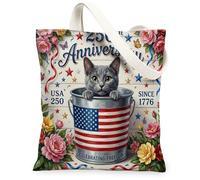 250 Years Russian Blue Cats Tote Bag per lo shopping 13 * 15, 4 luglio borsa della spesa riutilizzabile in legno per donne, motivo viaggio americano decorazione regalo