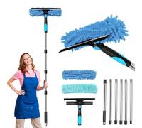 250cm Lavavetri con Manico Telescopico, Lavavetri 2 in 1 con Tergivetro in Silicone e 2 Tampone in Microfibra, Kit per Lavaggio Finestre per Vetro, Porta Doccia, Parabrezza Auto (Blu)