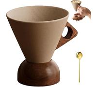 250ml Elegant Conical Coffee Cup,Retro Ceramic Coffee Mug,Creative Handmade Irregular Shape Terracotta Coffee Cup with Wooden Base,for Home, Restaurant, Party and Office Use (Style B)