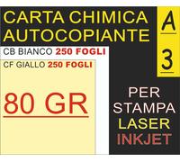 250+250 FOGLI CARTA CHIMICA AUTOCOPIANTE CB BIANCA CF GIALLA X LASER E INKJET A3