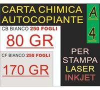 250x2 FOGLI A4 CHIMICA COPIANTE BIANCO CB 80 GR CF 170 GR STAMPA LASER INKJET