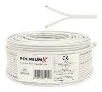 25m PremiumX Twin Mini Cavo coassiale satellitare da 25 metri 90dB 2x4 mm, bianco, cavo antenna FullHD HDTV
