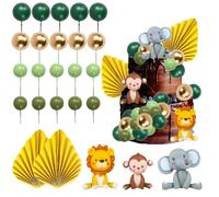 25pcs Animal Ball Torta Decorazioni, Palloncino Torta Toppers Palloncini a forma di torta Inserire Mini Cupcake Toppers Bastoncini per la festa di nozze di compleanno (Leone Monkey Elefante)