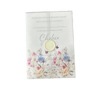 25Pcs beautiful wild flowers and butterfly Vellum Jacket Wrap suitable for a 5 x 7 Wedding Invitation per Partecipazioni(Color1)
